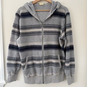 Faherty Gray Navy and White Stripes Reversible Men's Surfer Style Zip-Up Hoodie